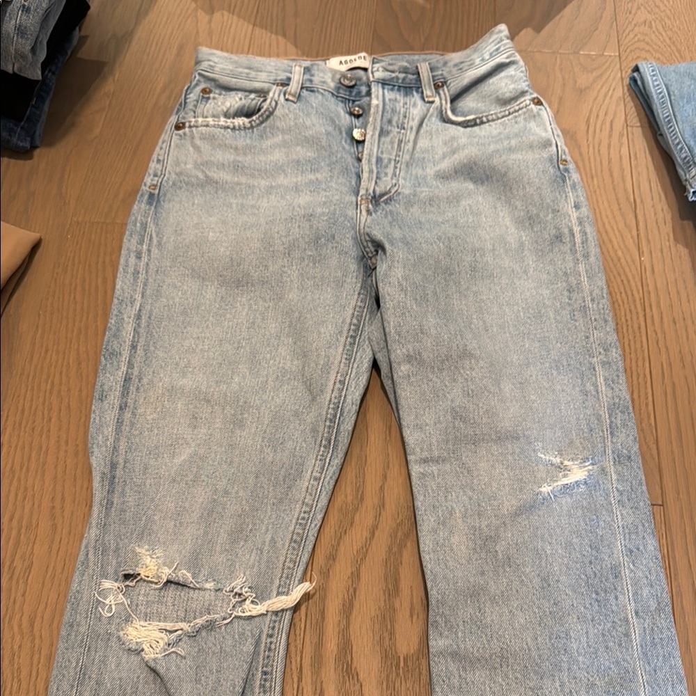 Agolde Distressed Light Blue Jeans